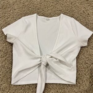 Garage White Tie-Front Ribbed Crop Top